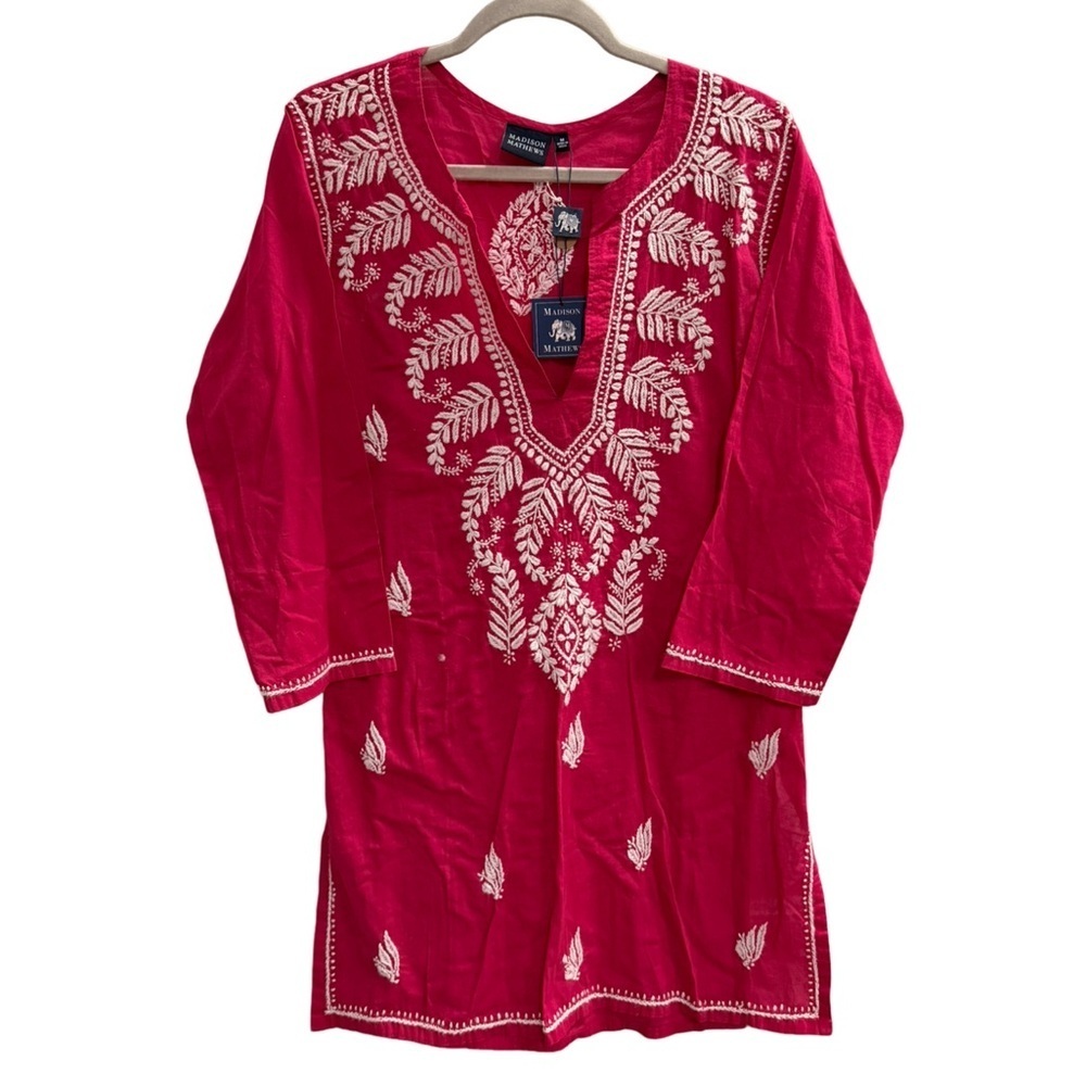 NWOT MADISON MATHEWS Swim Cover Up Dress Pink White Size Medium